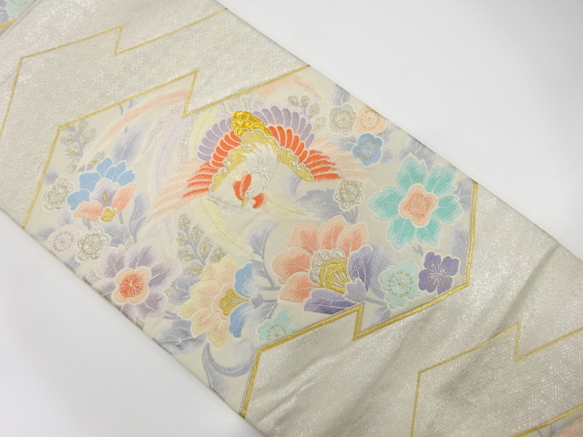 JAPANESE KIMONO / ANTIQUE FUKURO OBI / SILK / WOVEN PHOENIX & FLOWER
